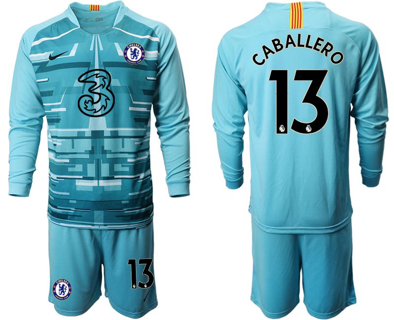 Men 2020-2021 club Chelsea lake blue long sleeve goalkeeper #13 Soccer Jerseys
